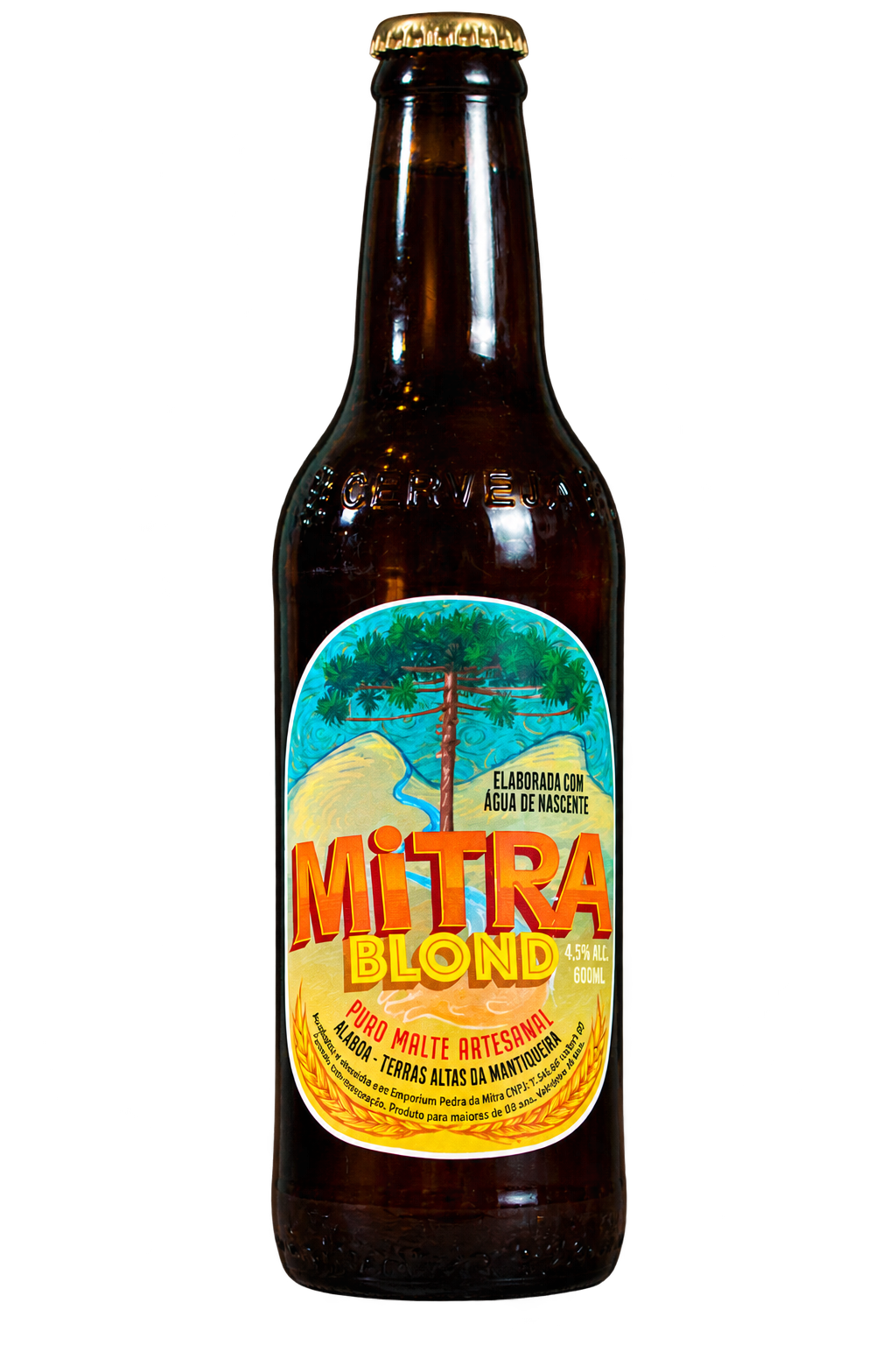 Garrafa da cerveja artesanal Mitra Blond, produzida na hospedaria